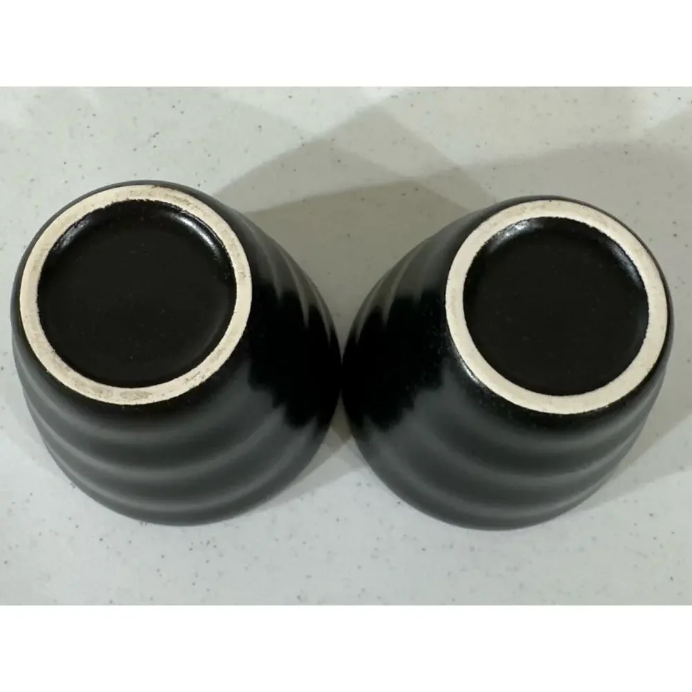 Japanese Ceramic Tea Cups Yunomi Set Two Pair Coffee Brown Beige‎ Mug Vintage